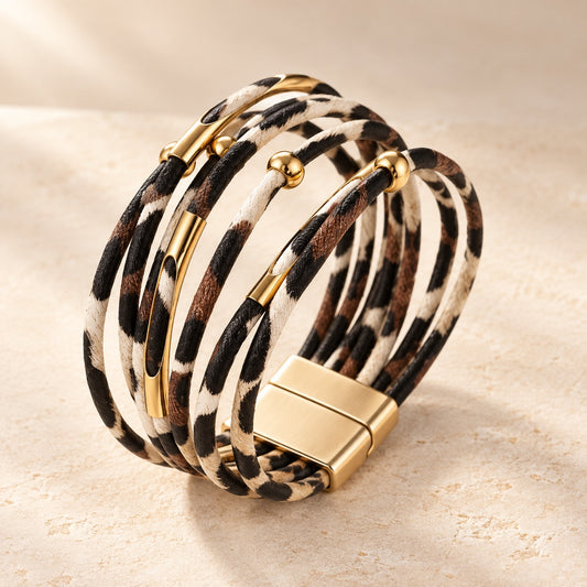 Sauvage Luxe warm leopard magnetic wrap bracelet with gold-tone accents